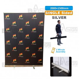 1500x2000mm SILVER, Standard Pull Up Banner with Graphic